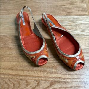 Via Spiga Orange Peep-Toe Slingback Shoes